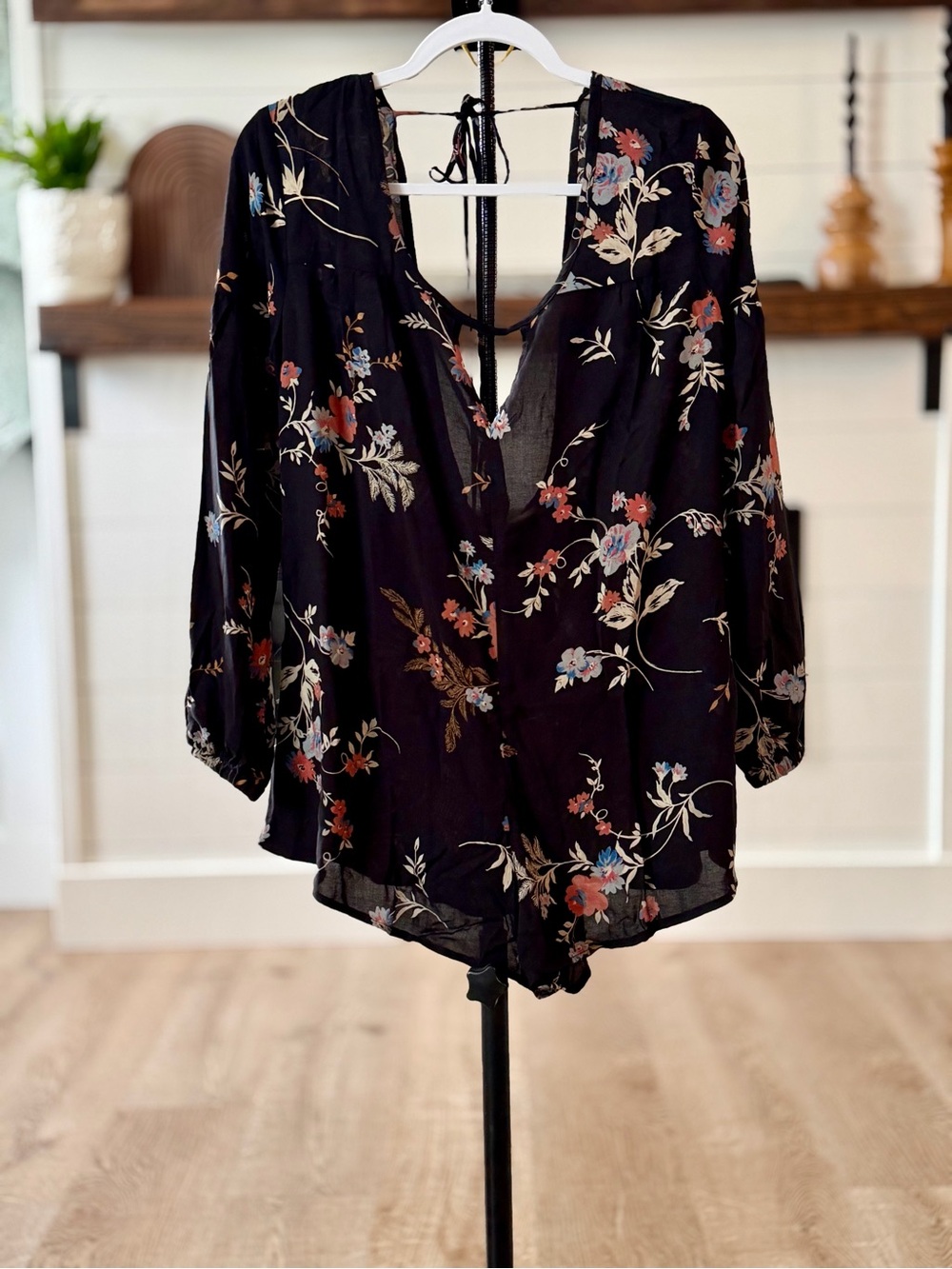 saltwater LUXE Black Floral Tie-Back Romper